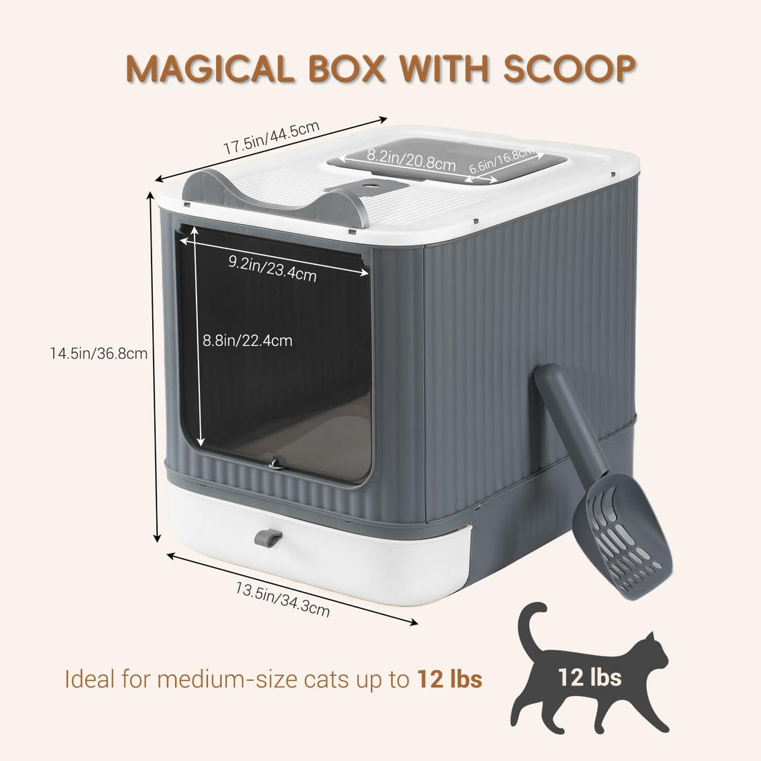 Foldable Enclosed Cat Litter Box with Lid, for Kitten to Medium