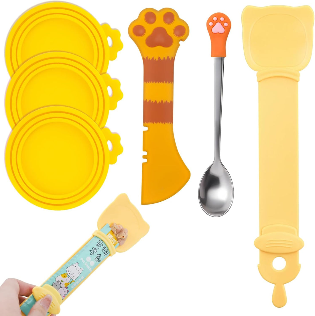6Pcs Cat Food Can Covers Set, Cat Food Spoon & Can Opener