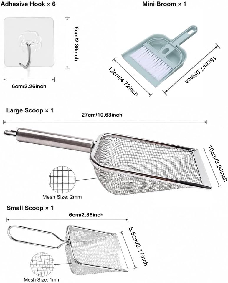 Stainless Steel Hamster Sand Bath Scoop Set With Hook and Cleaner