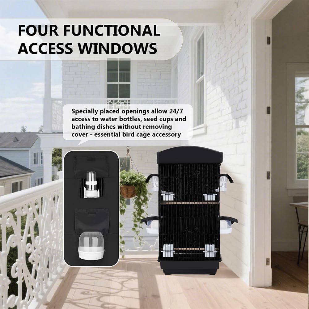 Bird Cage Cover for Night - Black Birdcage Cover with 4 Access
