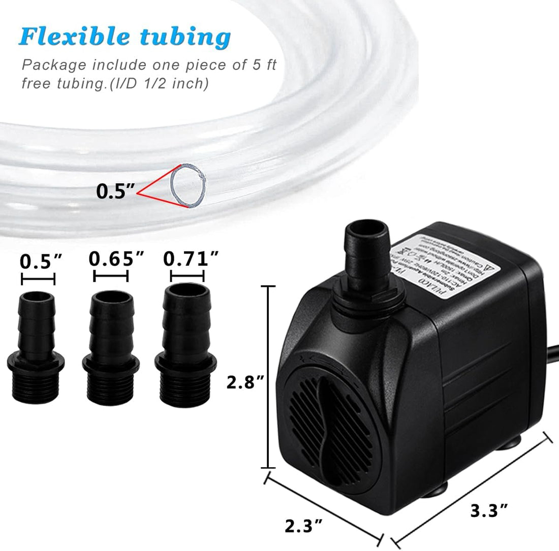 PULACO 400GPH Submersible Pump with 5 ft Tubing