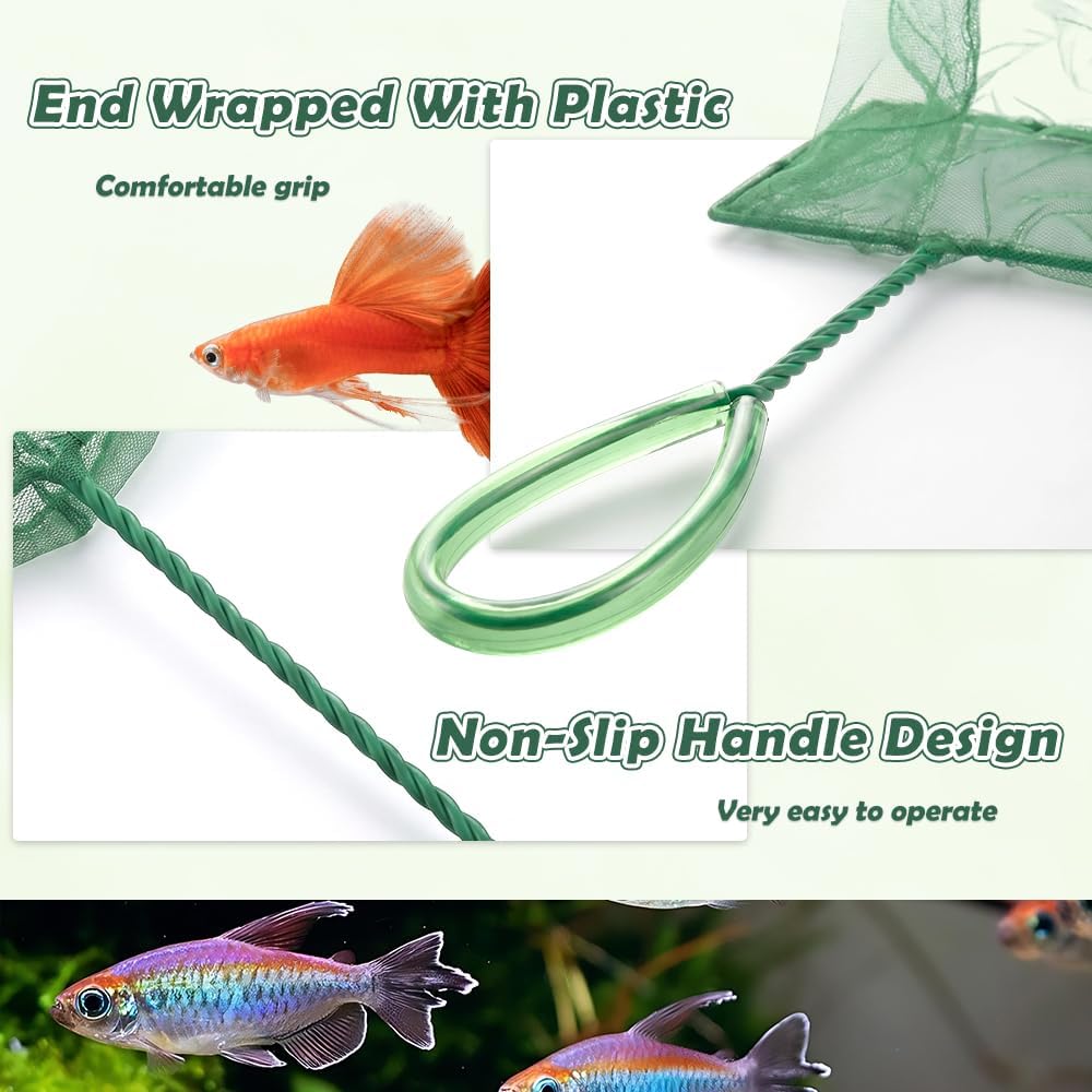 3 Pack Fish Net Aquarium Fine Fishing Mesh with Plastic Handle, 6-Inch