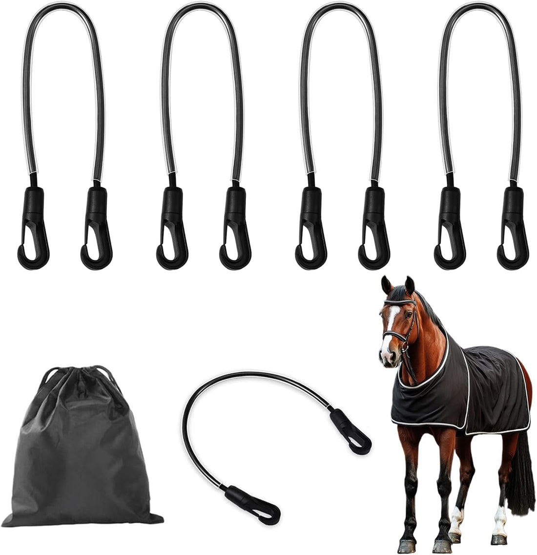 5 Pack Horse Blanket Straps Adjustable Elastic Tail Strap