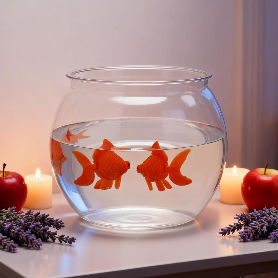 Bokon 4 pcs Include 16 oz Plastic Oval Fish Bowl with 3 Fake Goldfish