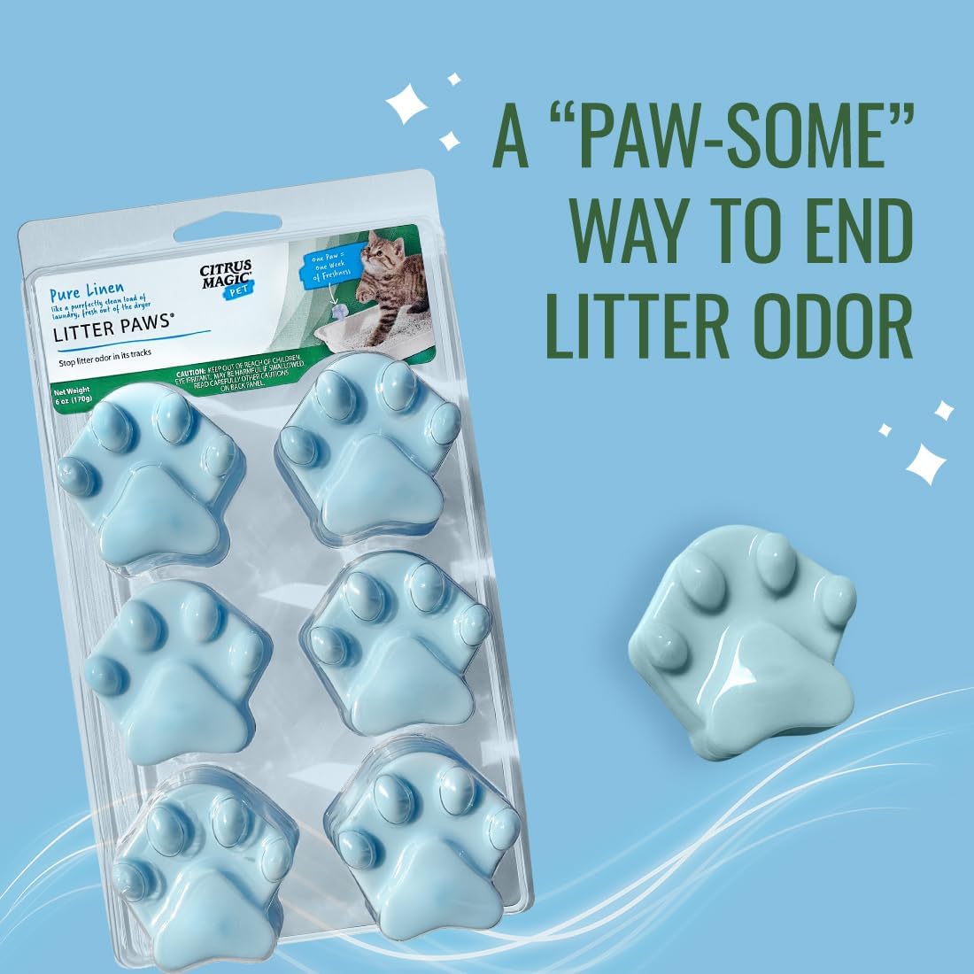 Citrus Magic Pet Odor Eliminator Litter Paws, Fresh Linen, 6-Count