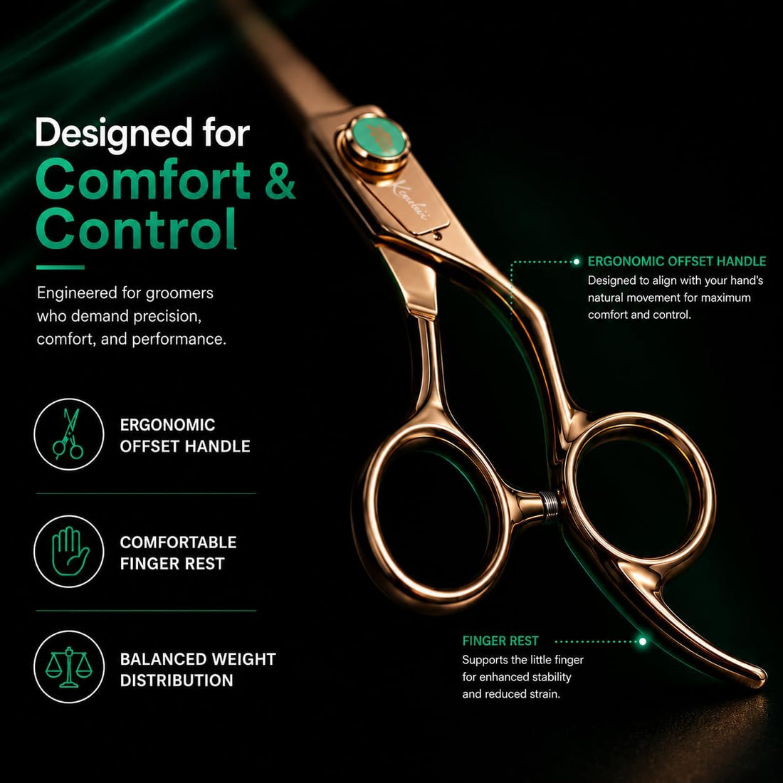 Kenchii Rose Dog Grooming Scissors 7in Curved, Micro-Serrated
