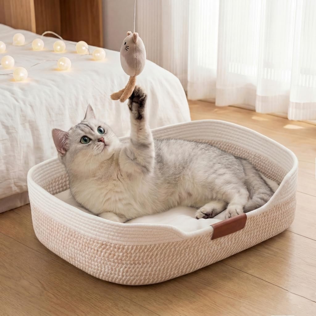YOUDENOVA Stimulicat Handwoven Cat Basket Bed with Cushion