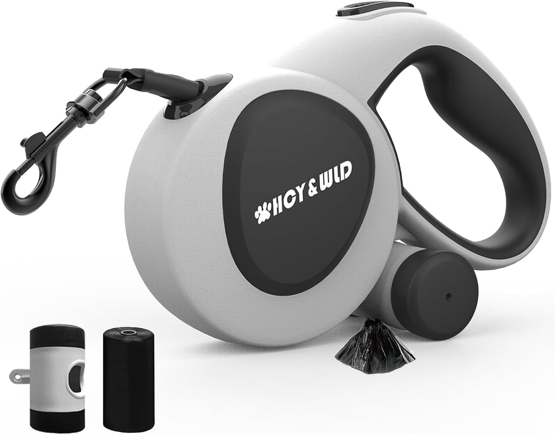 16 ft Retractable Dog Leash with Flashlight & Poop Bag Dispenser