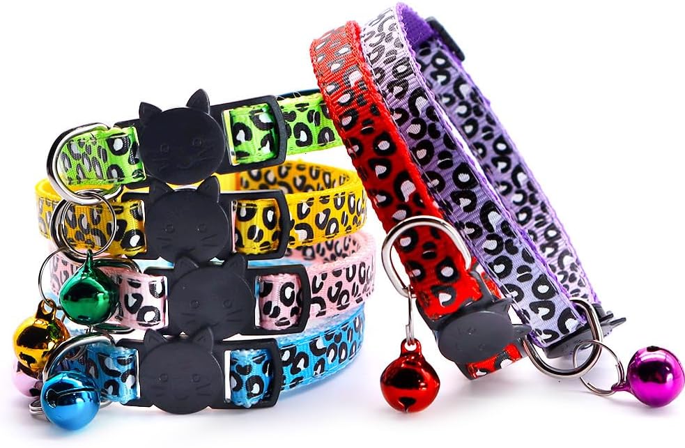 Reflective 2 Pack Breakaway Cat Collars with Bell Leopard Pattern