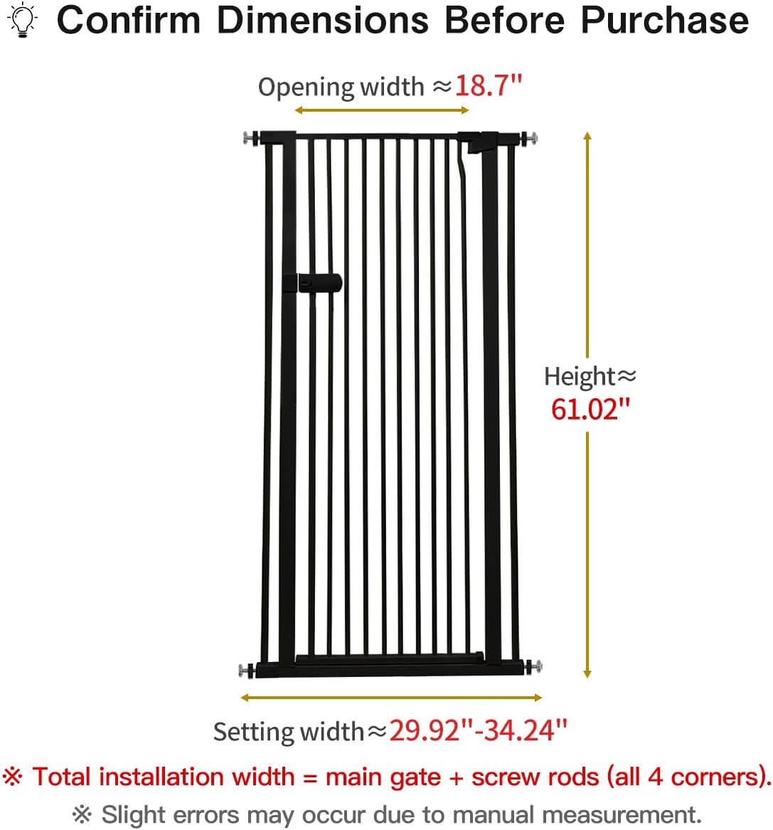 Lumizone Extra Tall Cat Gate 61.02" High 29.92"-34.24" Wide Pet Gate
