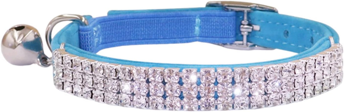 THAIN Rhinestones Cat Dog Collar Soft Velvet Safe Adjustable Collar