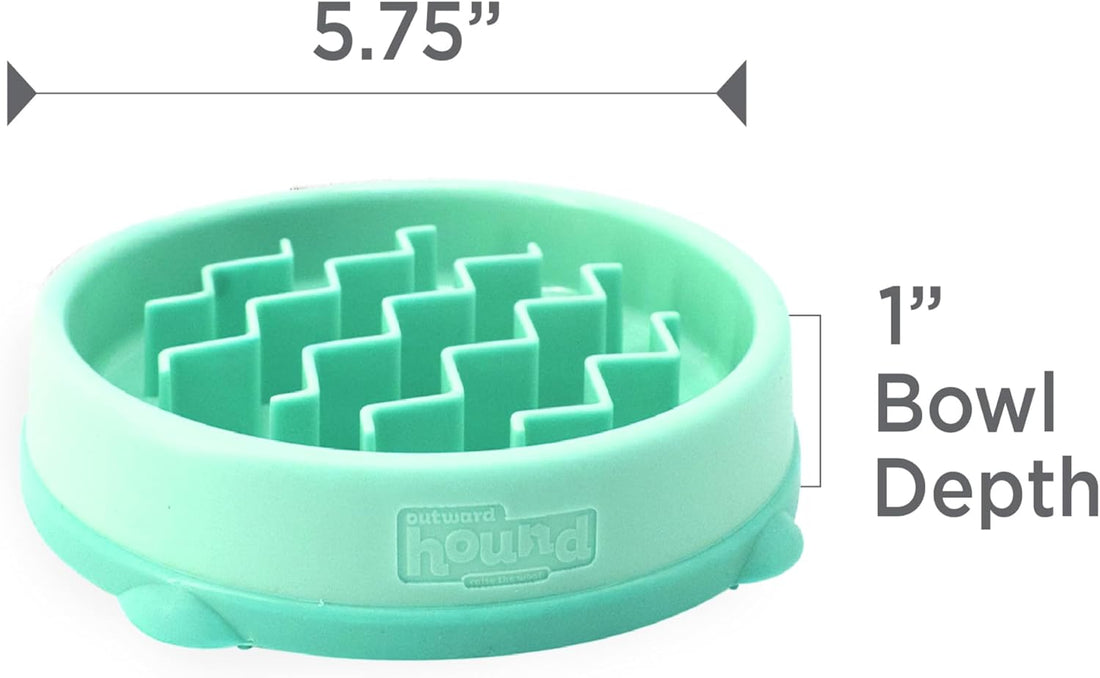 Outward Hound Fun Feeder Slo Bowl Dog Slow Feeder, Wave, Mint, 5.8"