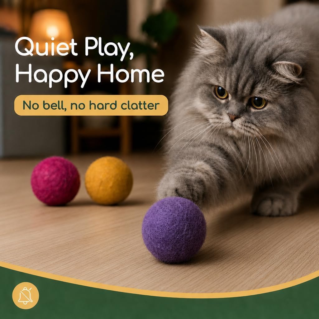 Earthtone Solutions Wool Cat Balls - Safe Silent Felt Ball Toys