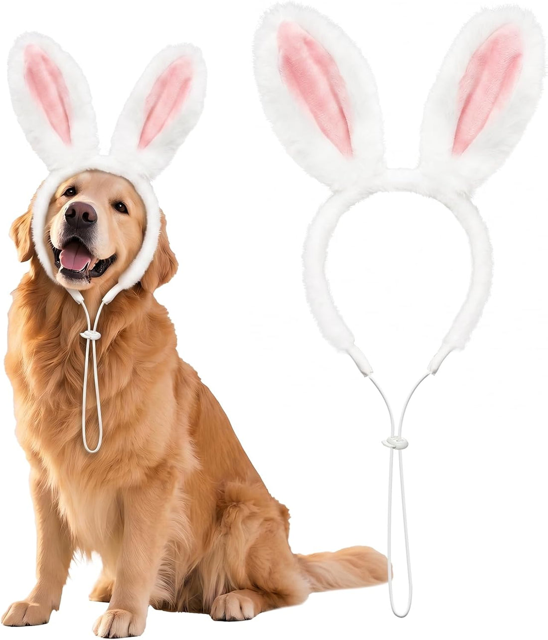 SIOTMERA Adjustable Dog Bunny Ears Headband, Fuzzy Pet Bunny Costume