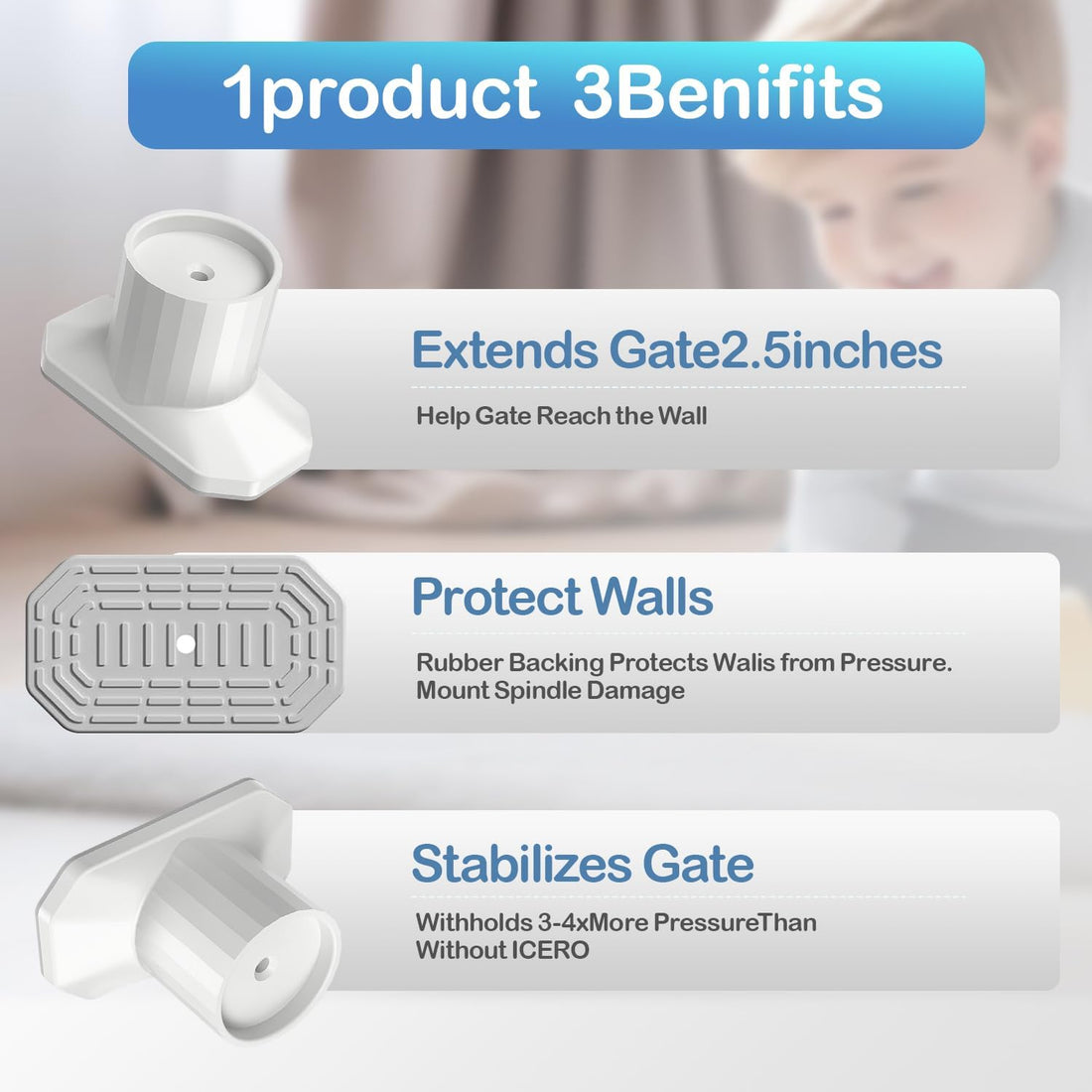 ICERO Baby Gate Extender Wall Protector Pressure Mounted Gates