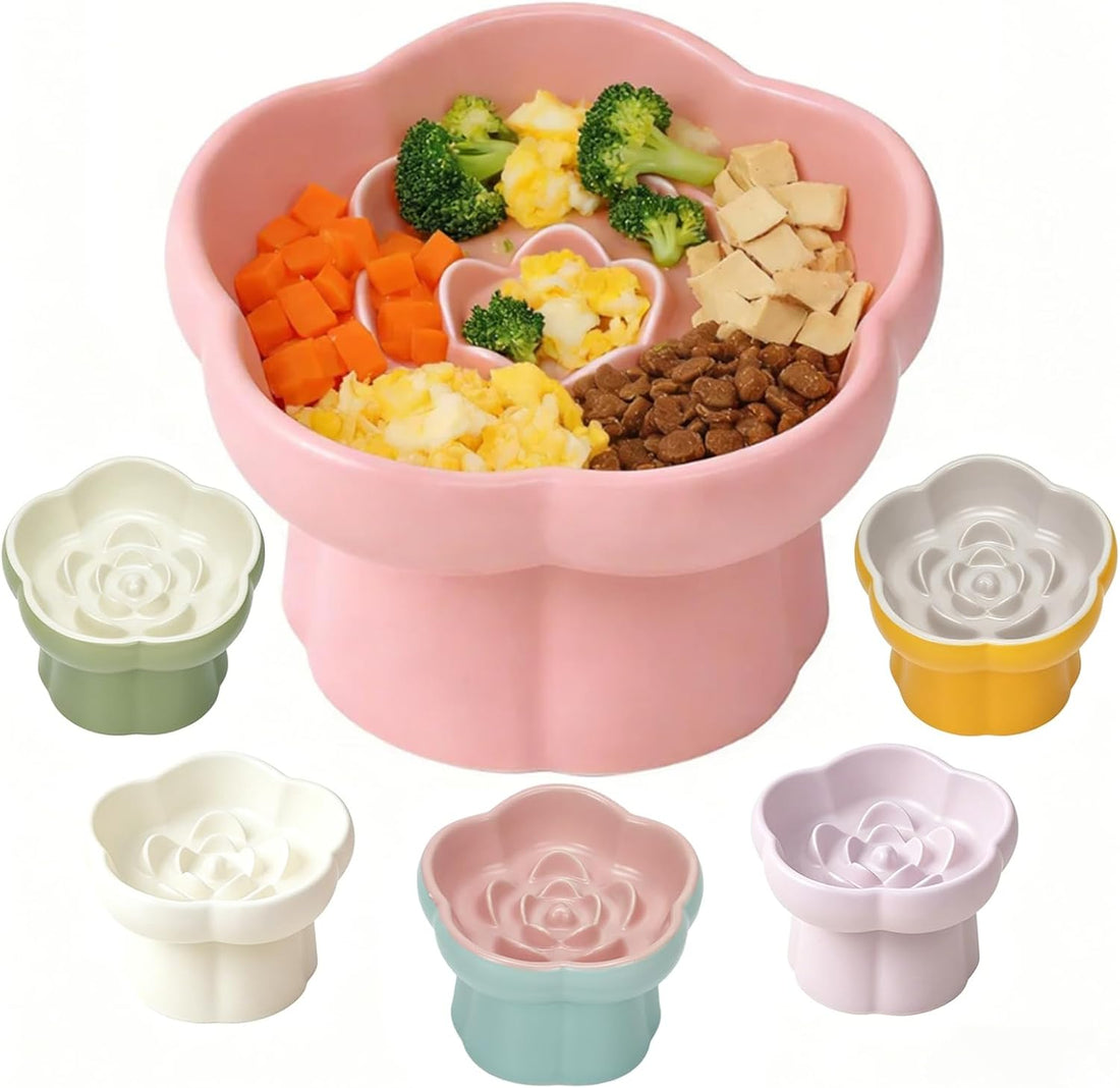Ceramic Raised Slow Feeder Cat Bowl,Cat Slow Feeder