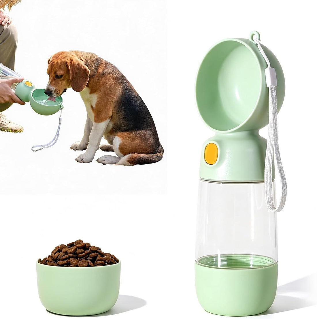 Portable Dog Water Bottle with Food Container 2 in 1(13.5oz Green)