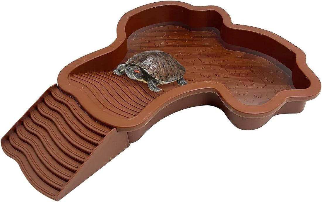 PINVNBY Reptile Bathing Pool Plastic Tortoise Food Dish with Ramp