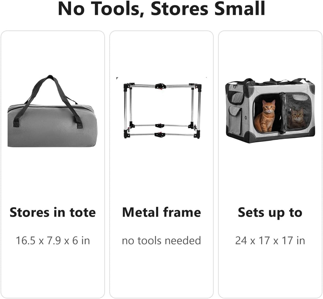 Large Cat Carrier for 2 Cats, 24x17x17 in, Metal Frame