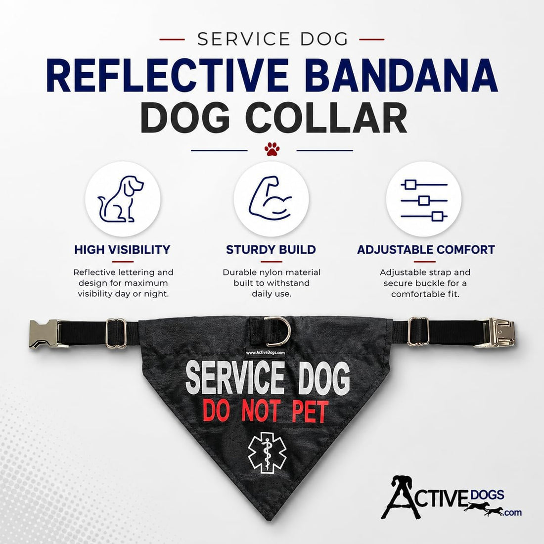 ActiveDogs Service Dog Bandana Collar, Do Not Pet, Reflective Nylon
