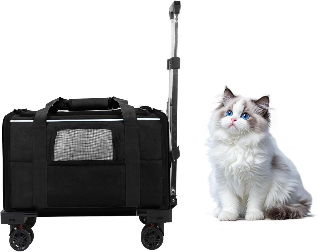 Pet Carrier with Wheels - Soft-Side Wheeled Cat Carrier for Dogs