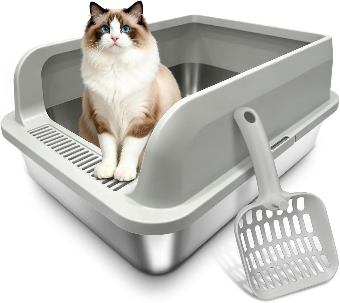 Stainless Steel Litter Box, Covered with Lid, 17.3x13.4x7.9in