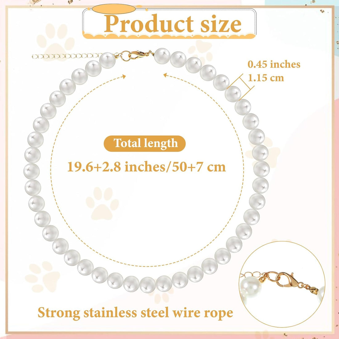 Chunky Pearl Dog Necklace Adjustable Dog Necklace Inner Neck