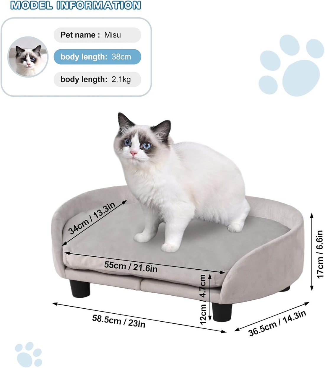 Cat Sofa Bed, Velvet Pet Couch Chair withRemoveable & Washable