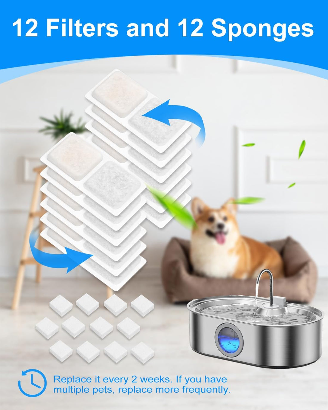 MyfatBOSS 12+12 Pack Dog Water Bowl Filter Replacement for Large Dogs