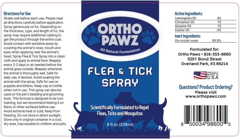 Ortho Pawz Flea & Tick Spray 8oz – All-Natural Citrus Oil Formula