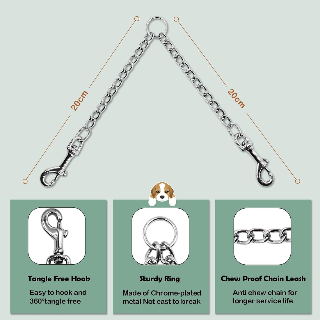 LOS ANDES Metal Double Dog Leash Chew Proof Chain Leash 2 Way No