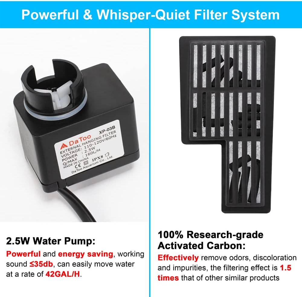 DaToo Aquarium Hang On Filter Small Fish Tank Hanging Filter Power
