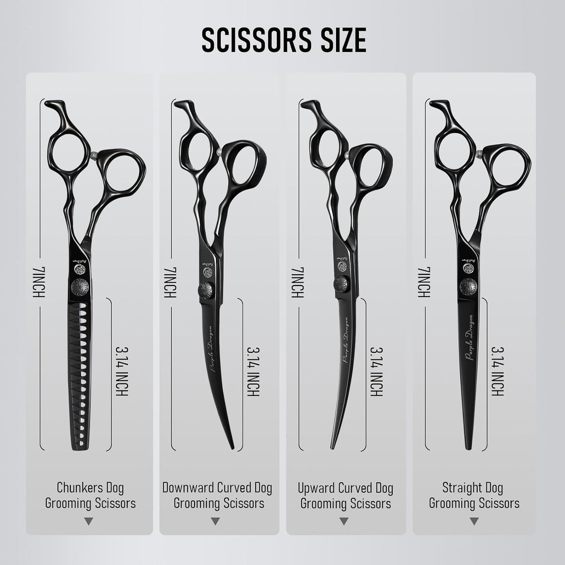 Purple Dragon Dog Grooming Scissors Set - Curved Thinning