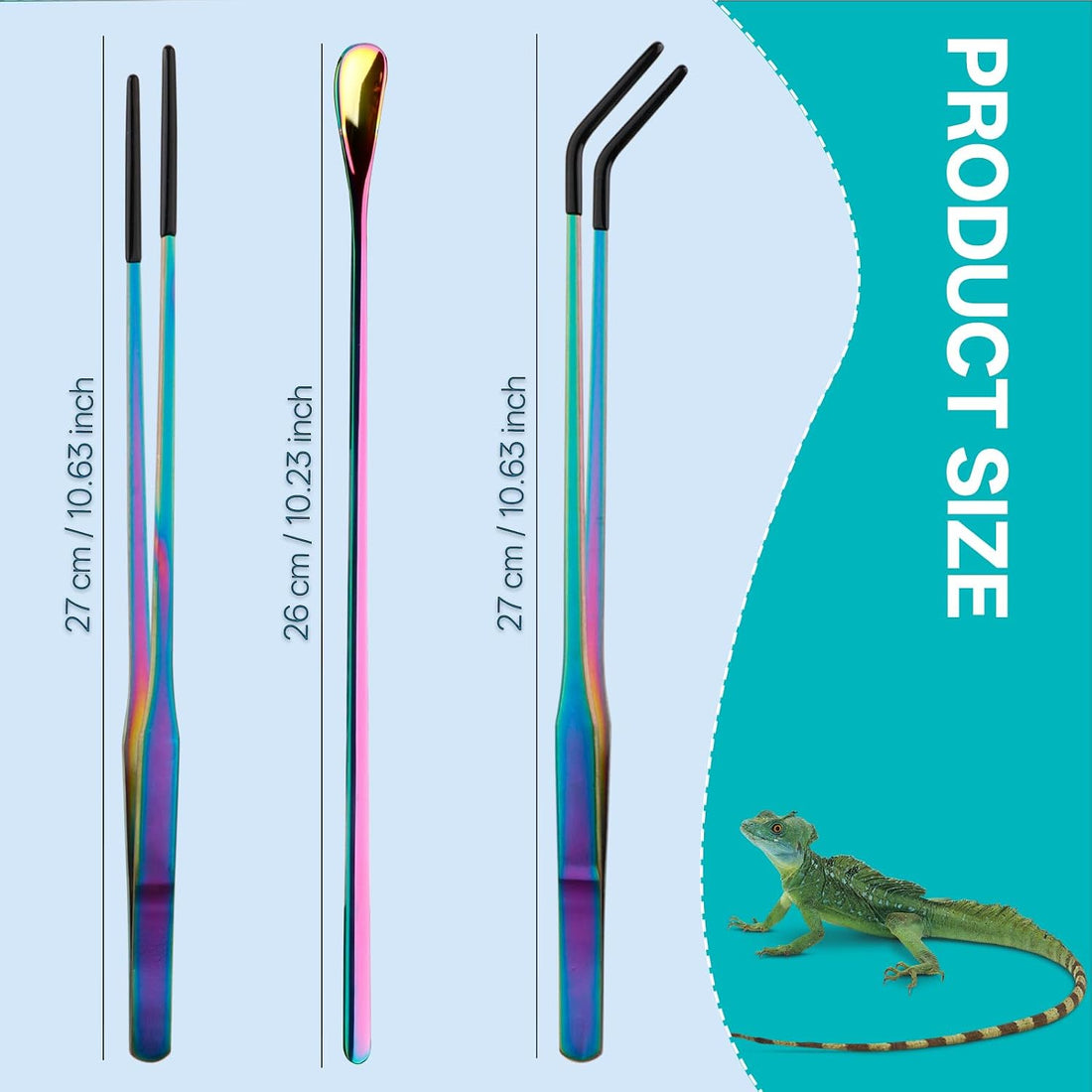 3PCS 10.6" Straight & Curved Reptile Feeding Tongs Set with Spoon