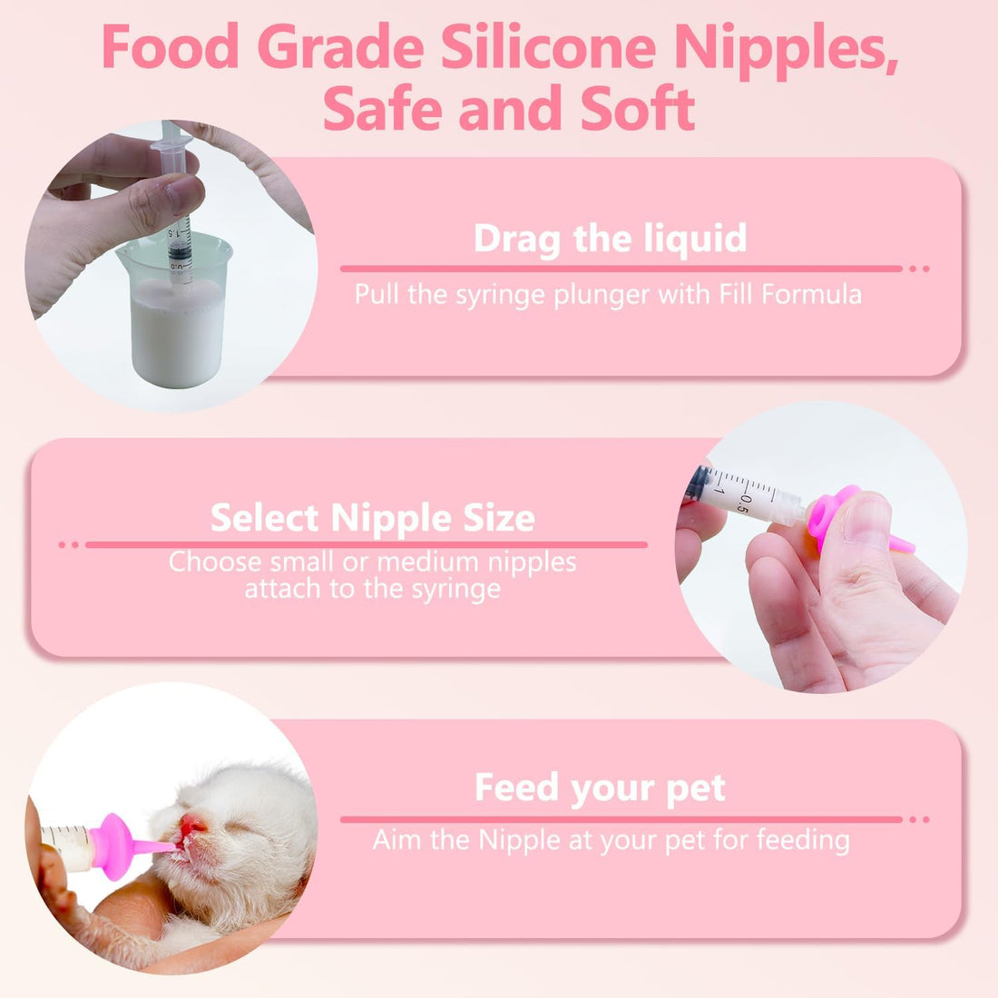 Xuanda Kitten Bottle Feeding kit with Feeding Nipple and Syringe