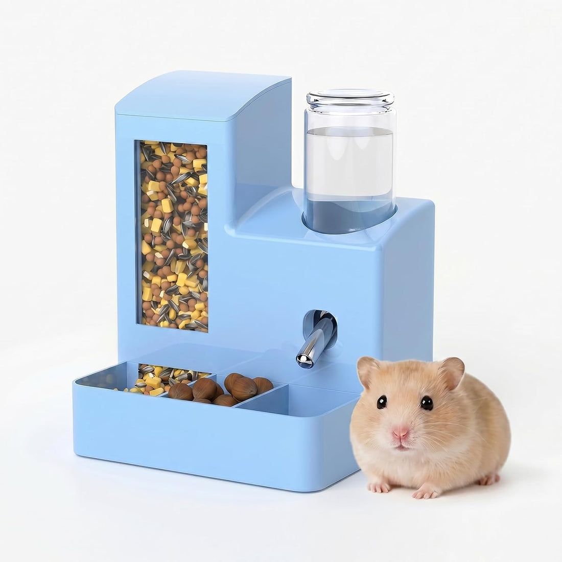 Hamster Water Bottle Feeder, No Drip 2-in-1 Dispenser