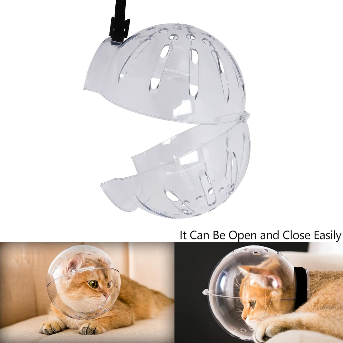Cat Transparent Muzzle with Breathable Hood, Adjustable Kitten Helmet
