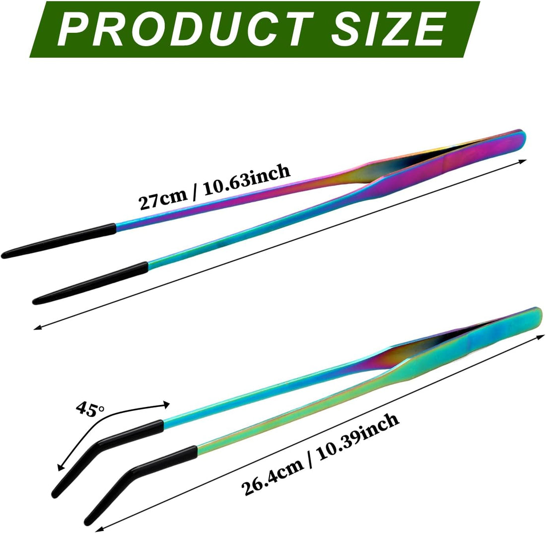 OLIISS Iridescent Reptile Feeding Tongs with Rubber Tips, 10.6"