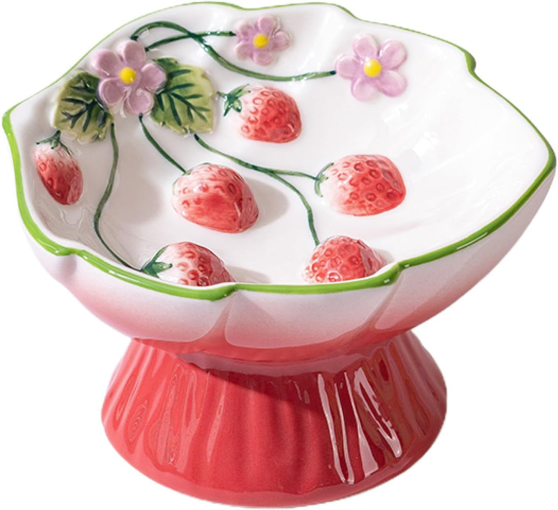 Elevated Cat Food Bowl with Strawberry Blooms by PawsPik