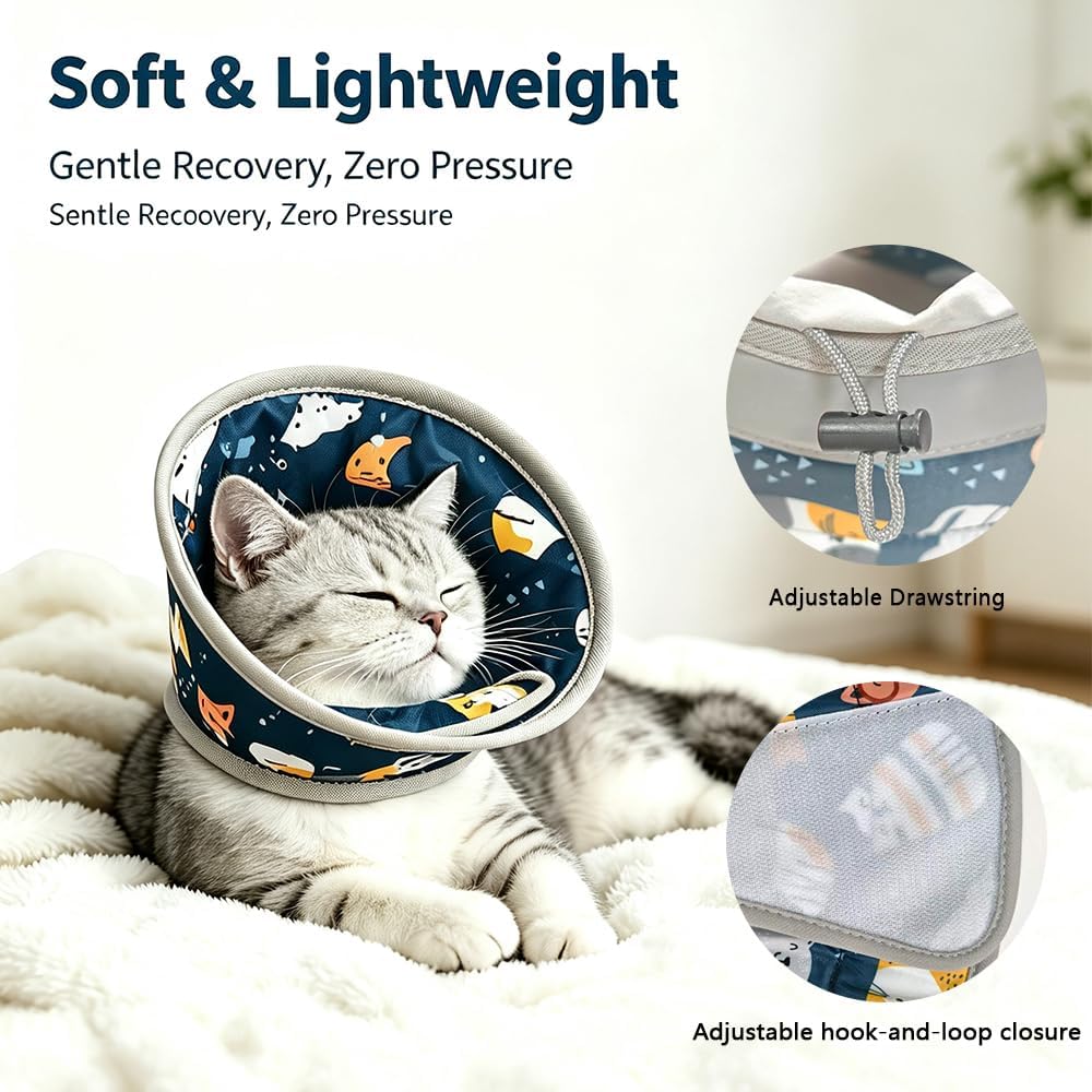 Soft Cat Cone, Elizabethan Cone for Cats, Adjustable, Foldable