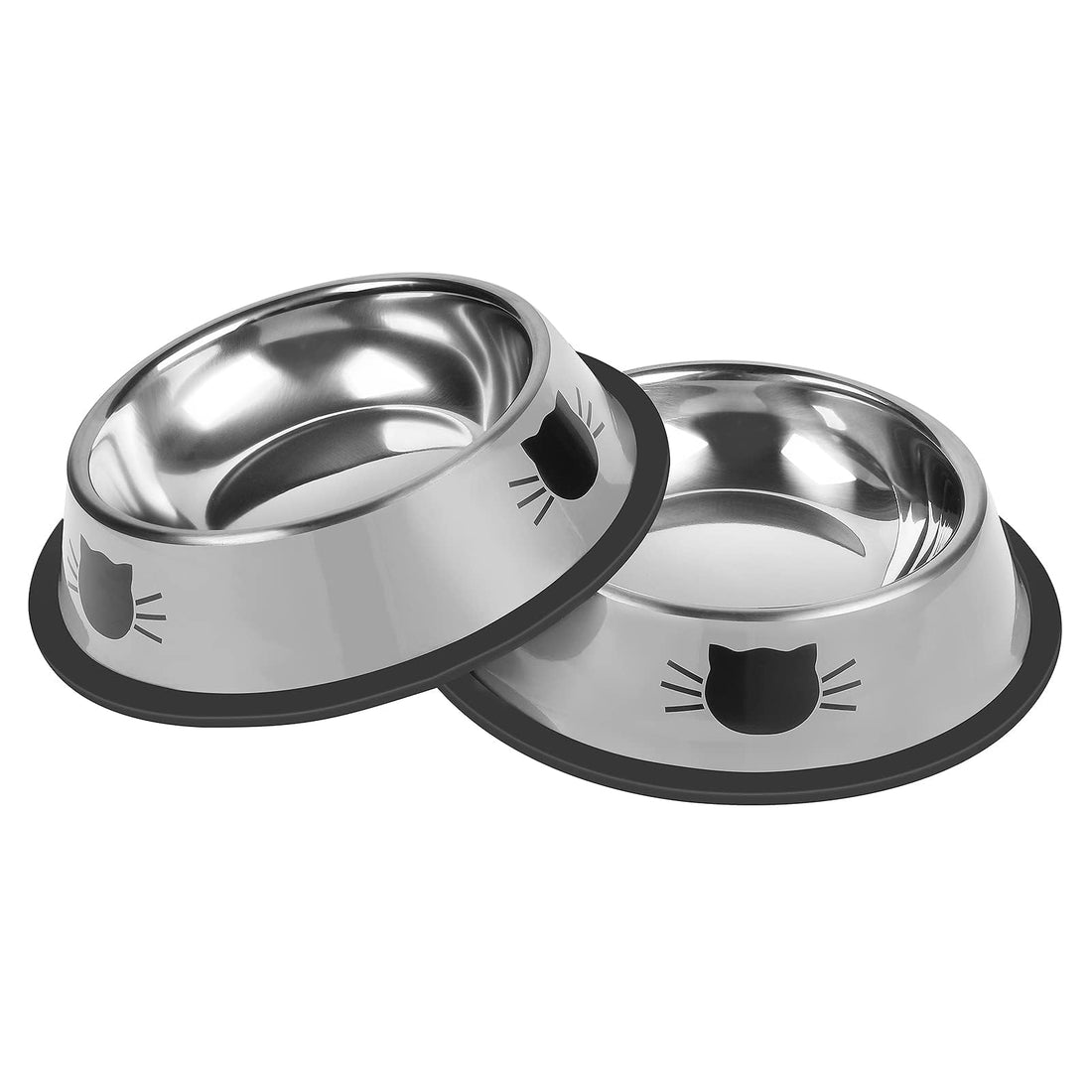 Serentive 2 Pcs Non-Slip Stainless Steel Small Cat Food Bowls