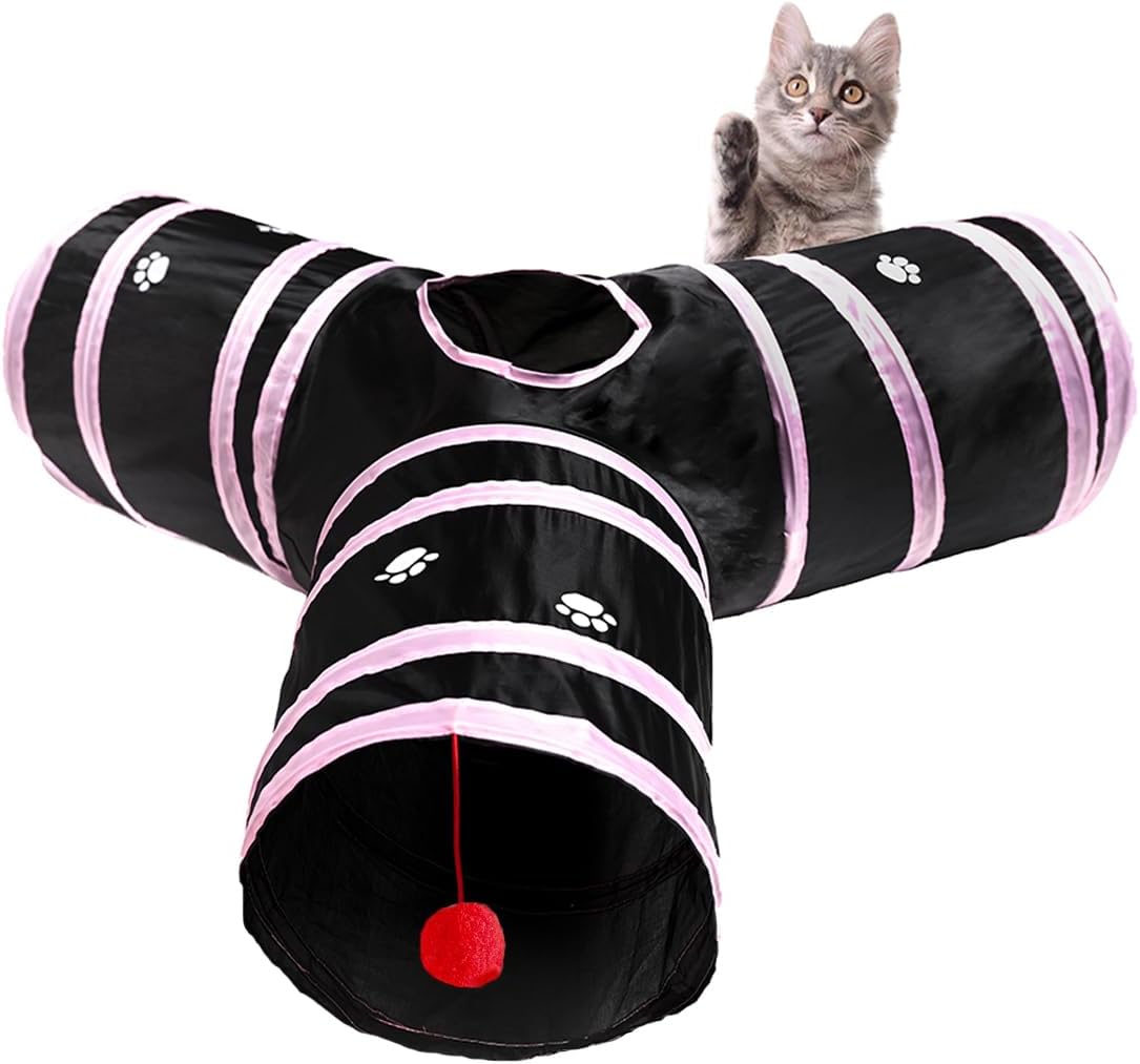 3 Way Cat Tunnel Collapsible Fun Pet Play Tube Toys for Cats, Kittens