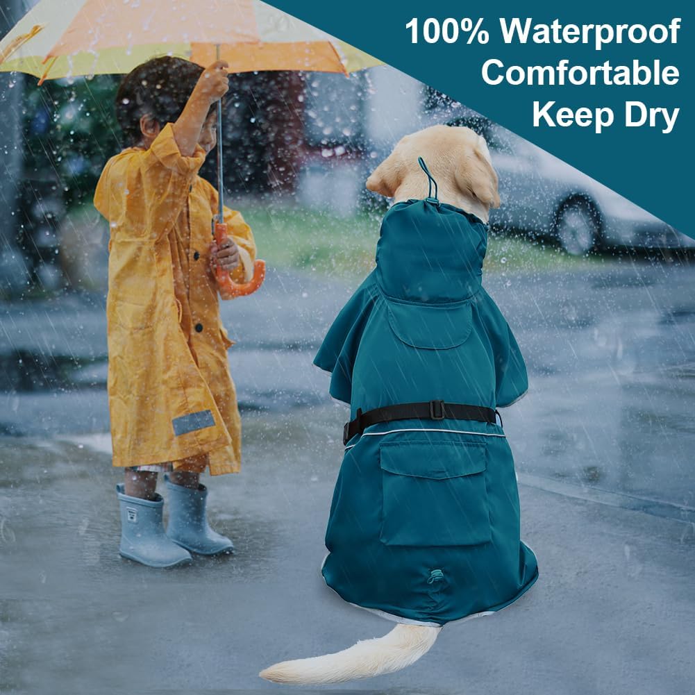 Dog Raincoat Waterproof Adjustable Rain Jacket Small Dogs Blue,L