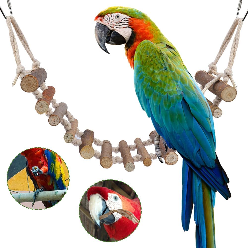 Joyzan Rope Ladder Bird Toy, Wood Stairs Climbing Activity Attachment