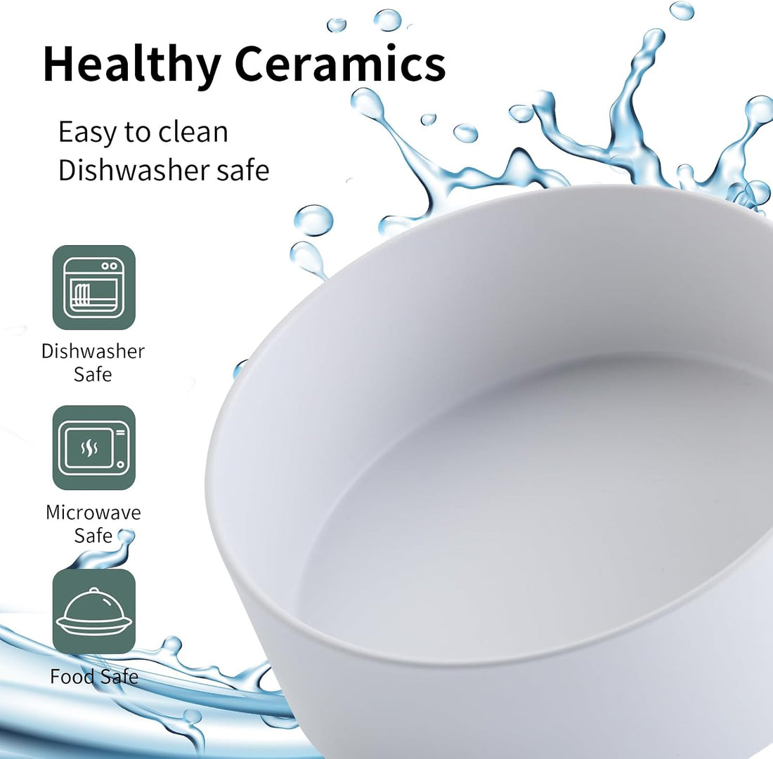 White Raised/Elevated Ceramic Dog Bowl for Medium Large Sized