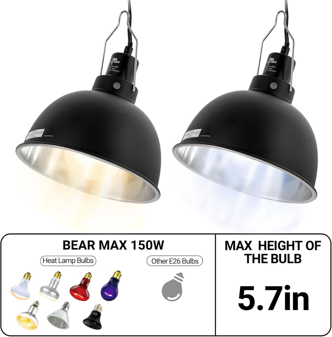2 Pack Reptile Light Fixture, 8.5in Deep Dome Reptile Lamp Fixture