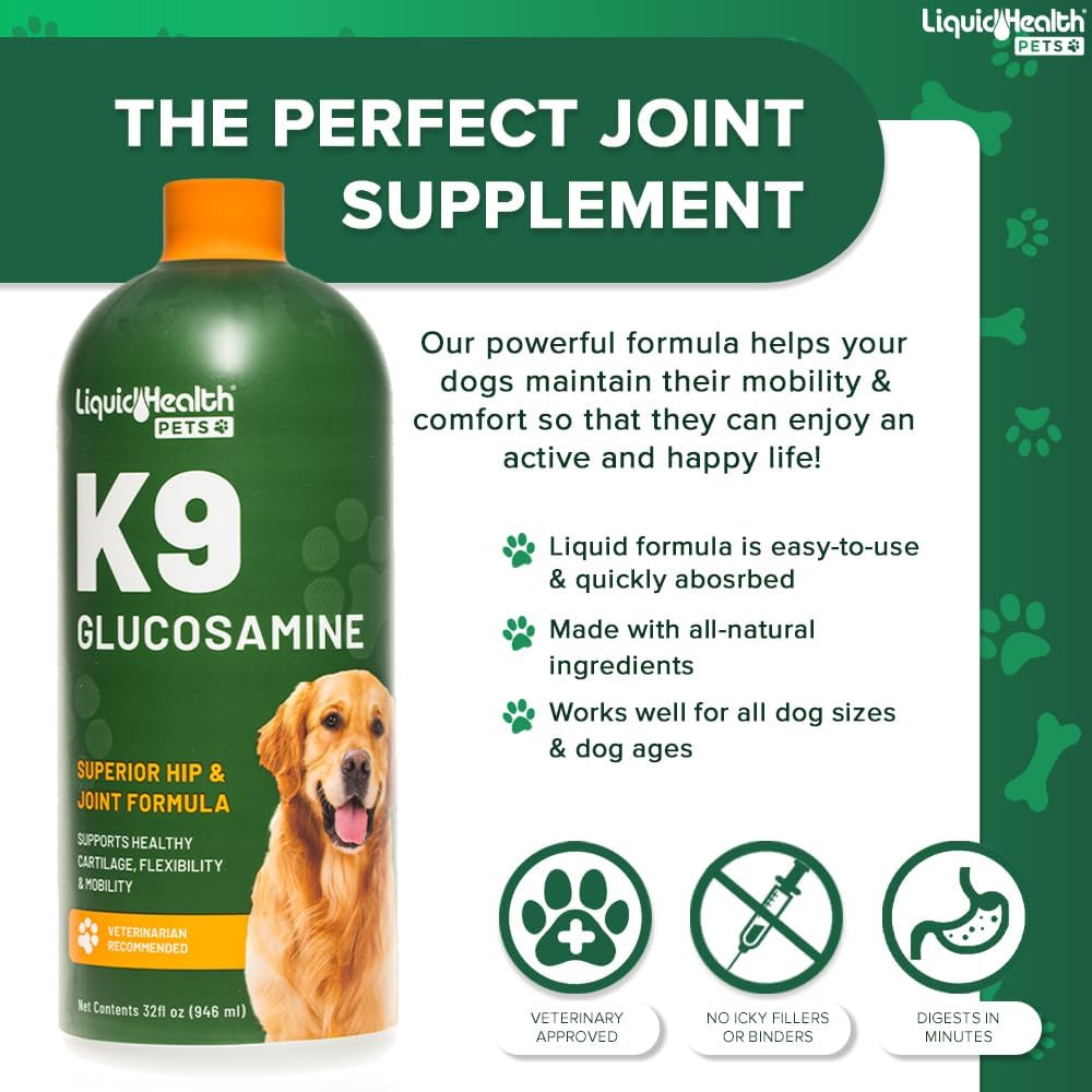 LIQUIDHEALTH Pets K9 Liquid Glucosamine for Dogs, Puppies