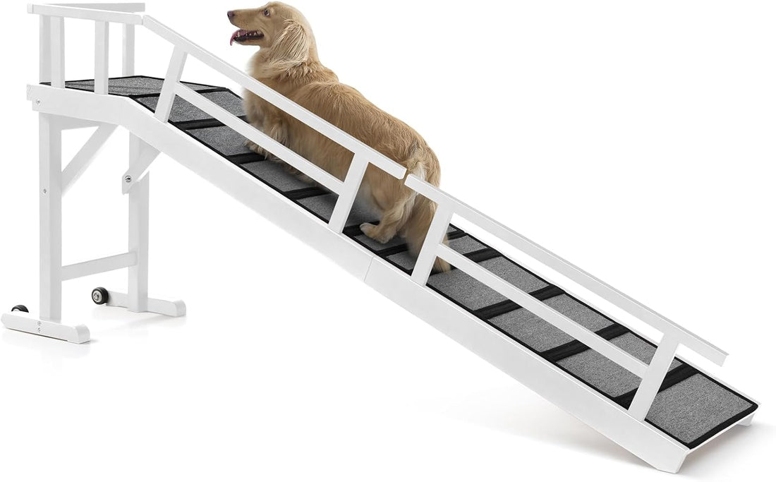 Dog Ramp for Bed or Couch, Wooden Pet Ramp with 20° Gentle Slope