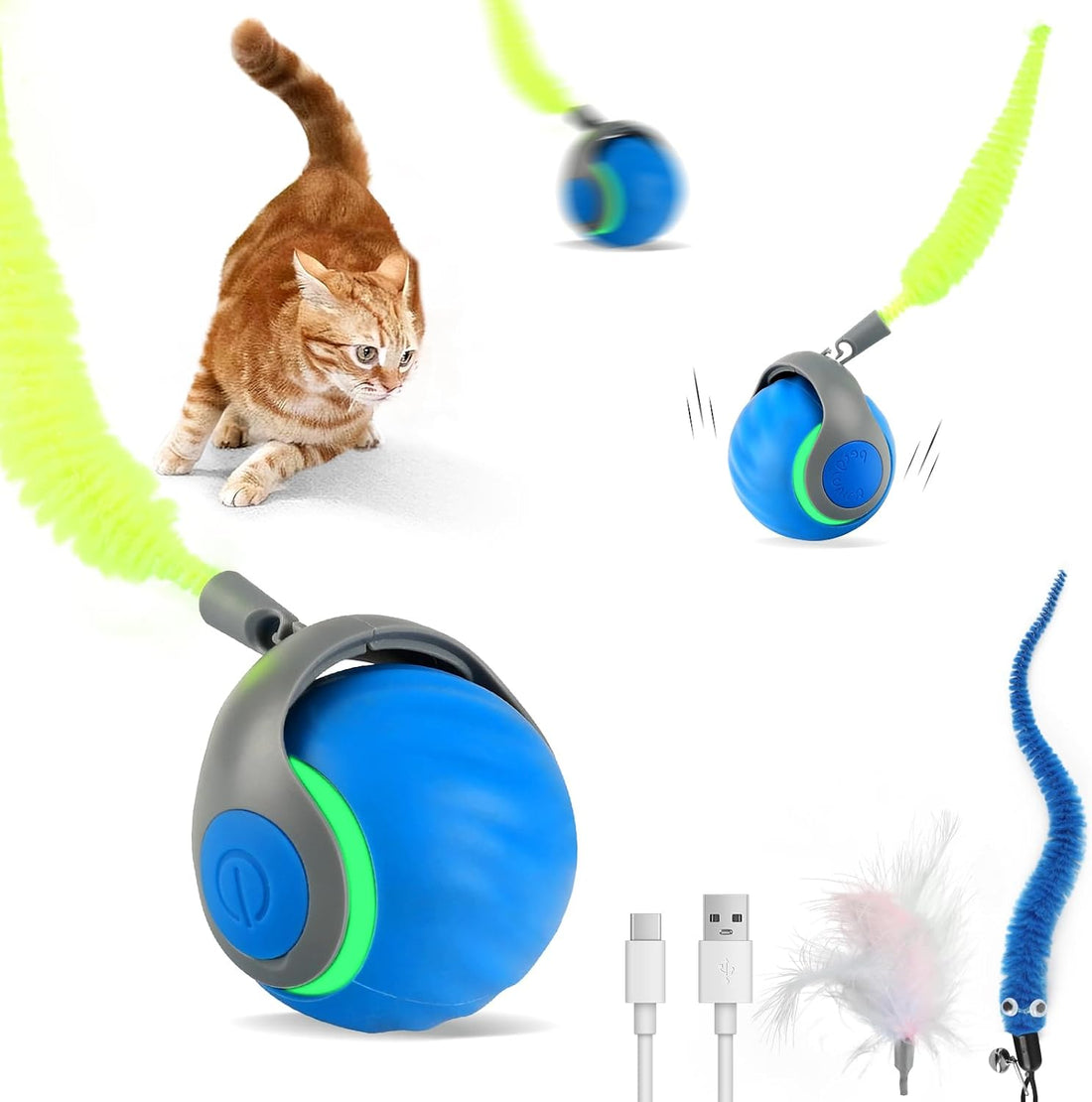 Interactive Cat Toys for Indoor Cats-Rechargeable Moving Cat Toy Ball