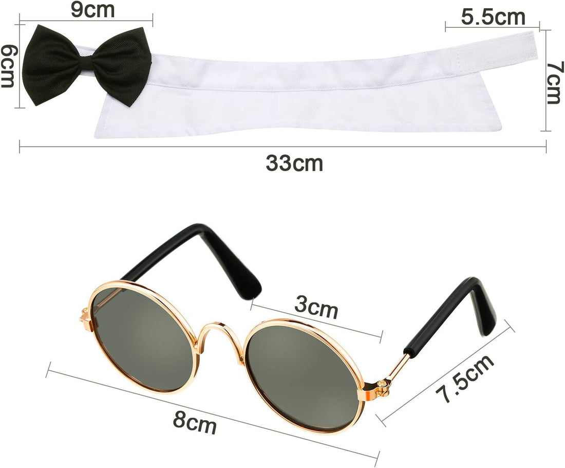 2 Pieces Pets Dog Cat Bowtie Tie Sunglasses Pets Costume Adjustable